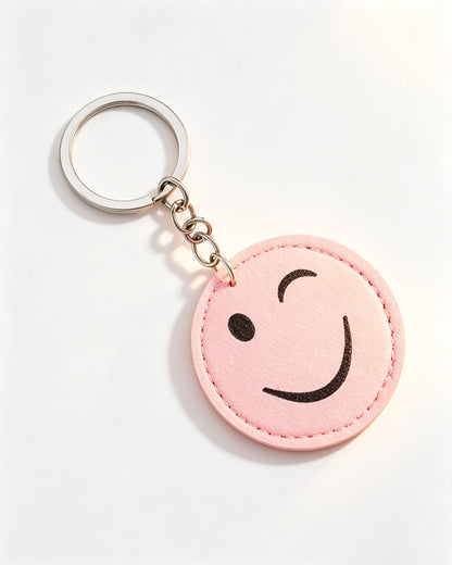 Yellow Leather Smiley Keychain Daily Happy Bag Accessory SP189