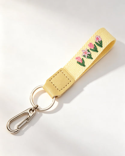 Yellow Tulip Wristlet Embroidery Keychain Spring Cute Gift SP204