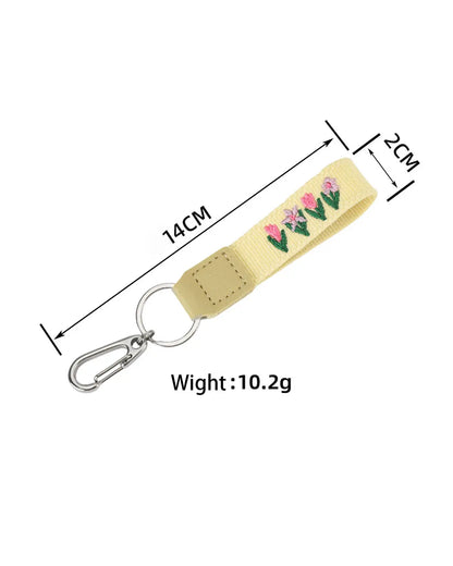 Yellow Tulip Wristlet Embroidery Keychain Spring Cute Gift SP204