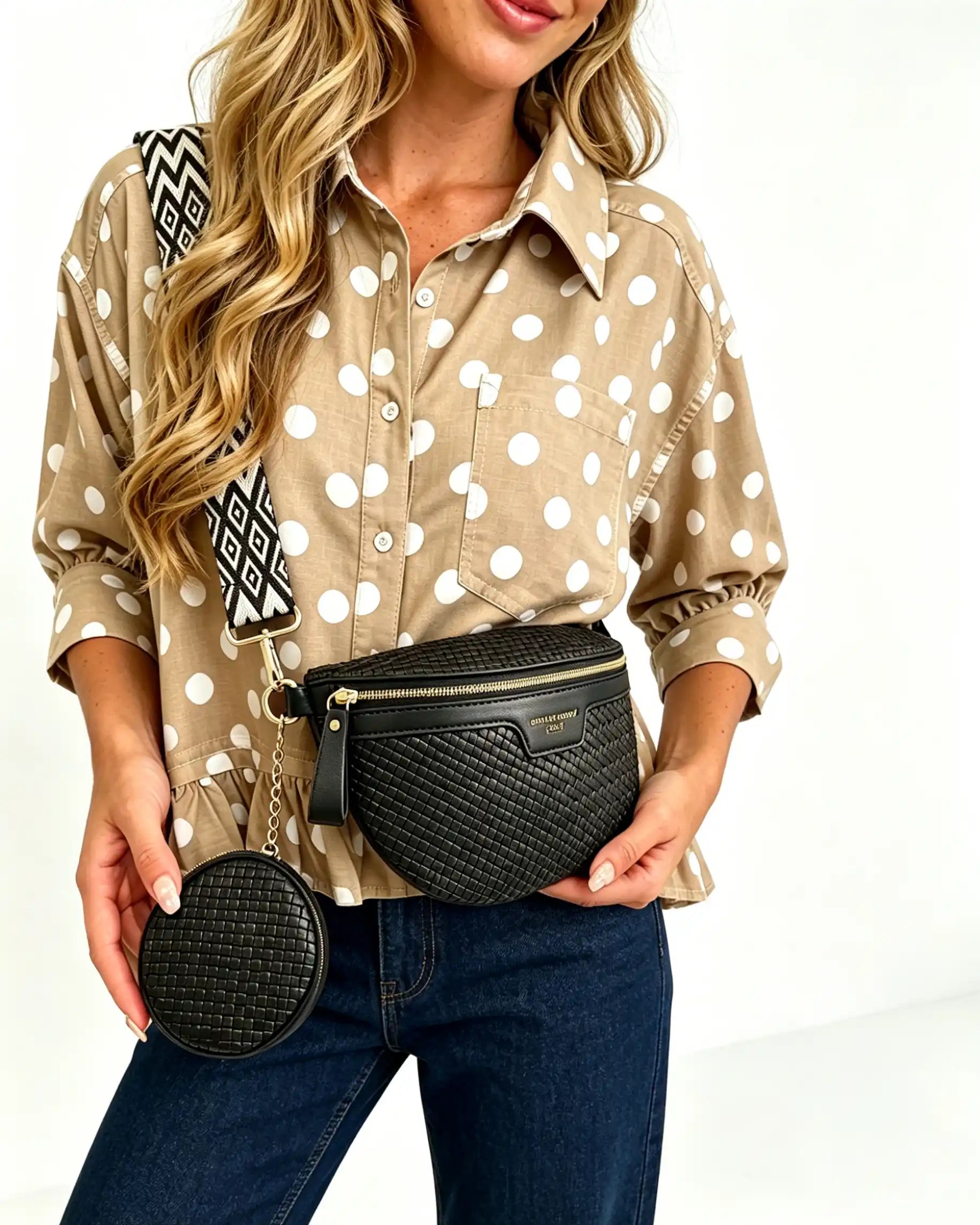 Wholesale Black Woven 2Pcs Crossbody Bag SP119