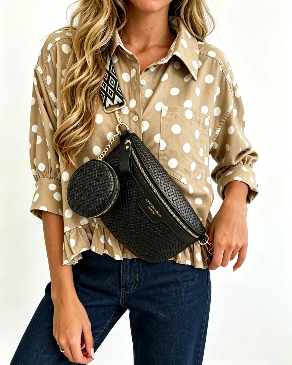 Wholesale Black Woven 2Pcs Crossbody Bag SP119