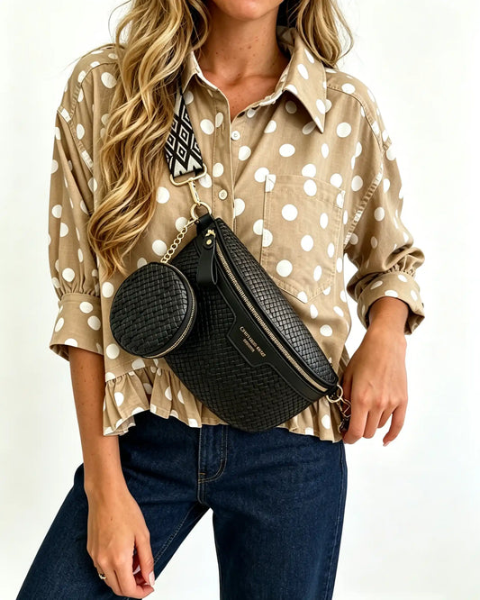 Wholesale Black Woven 2Pcs Crossbody Bag SP119