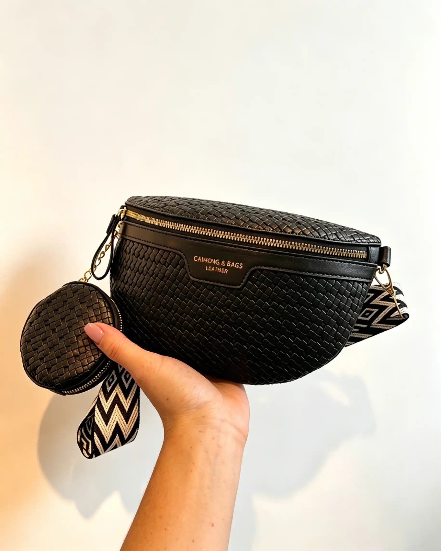 Wholesale Black Woven 2Pcs Crossbody Bag SP119