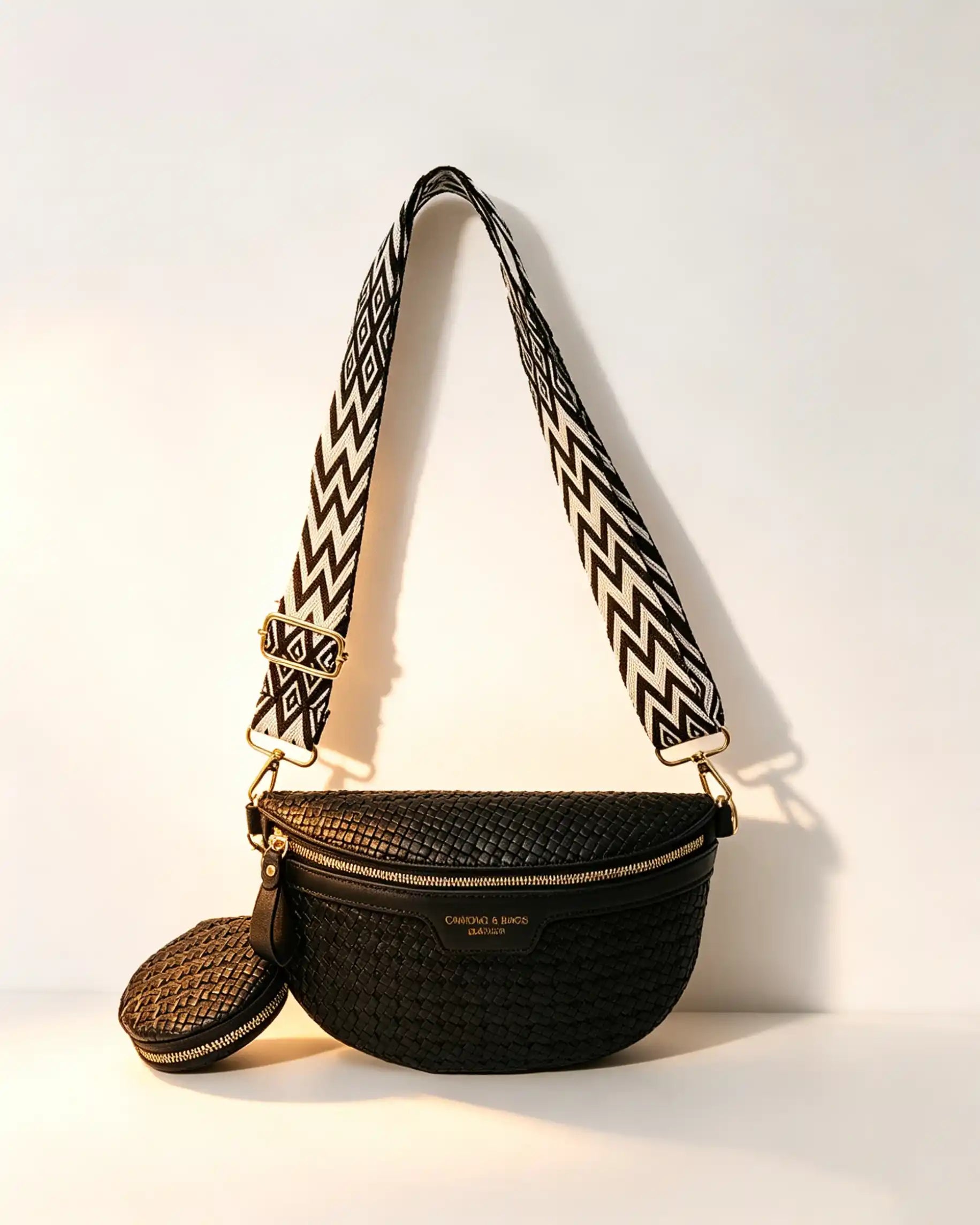 Wholesale Black Woven 2Pcs Crossbody Bag SP119