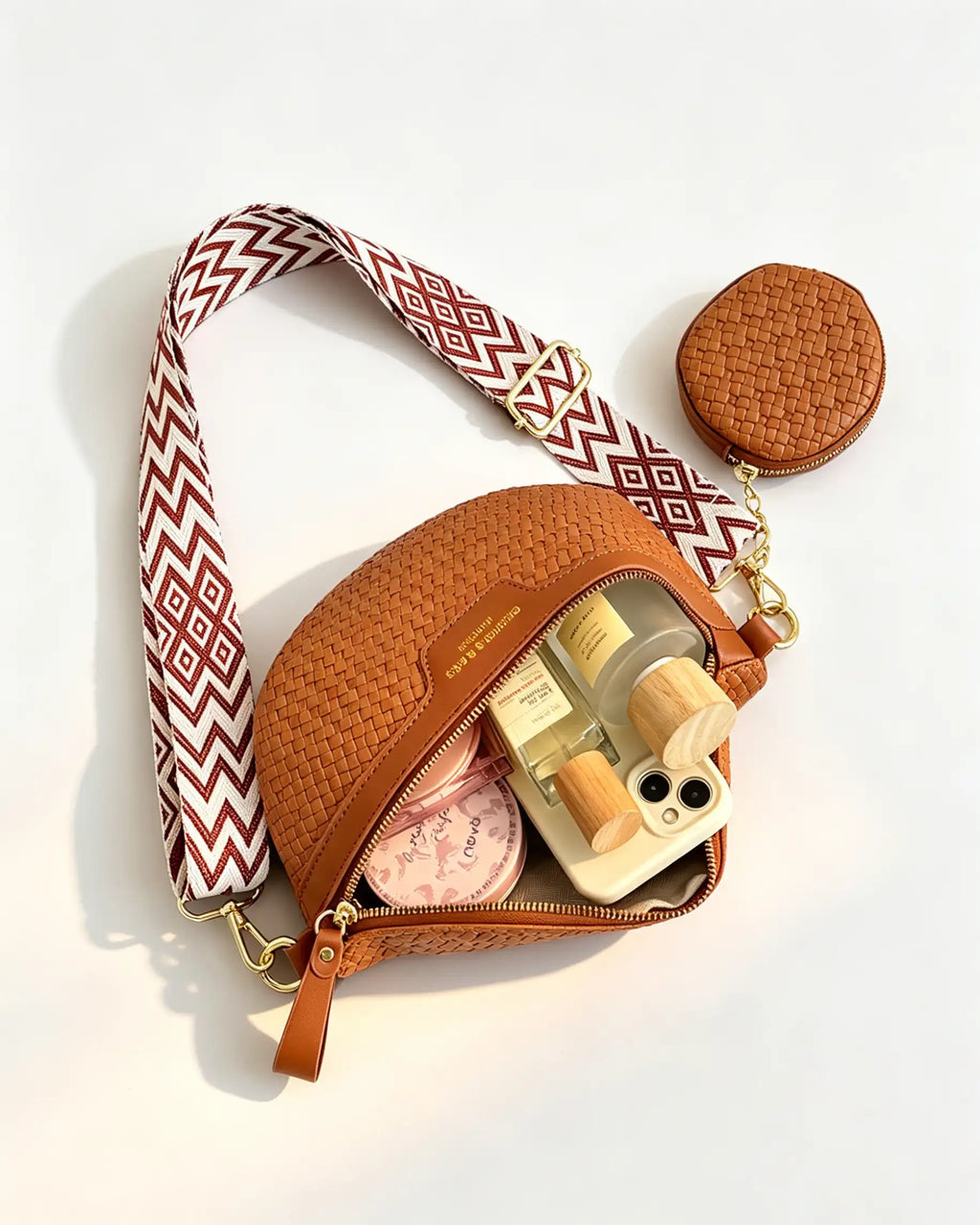 Wholesale Brown Woven 2Pcs Crossbody Bag SP118