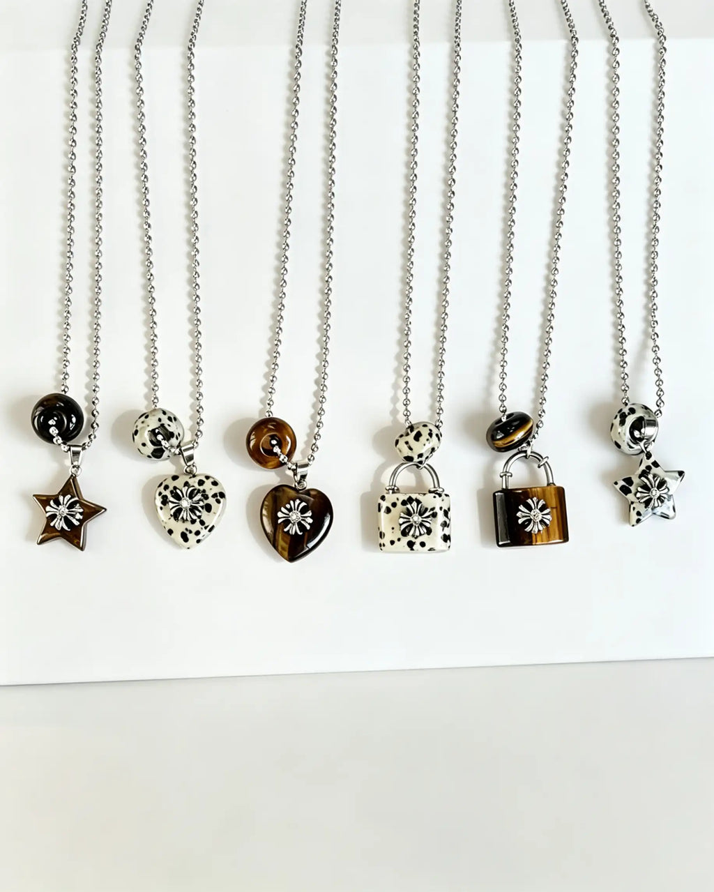 Wholesale Spotted Natural Stone Star Steel Necklace Daily Y2K SP103