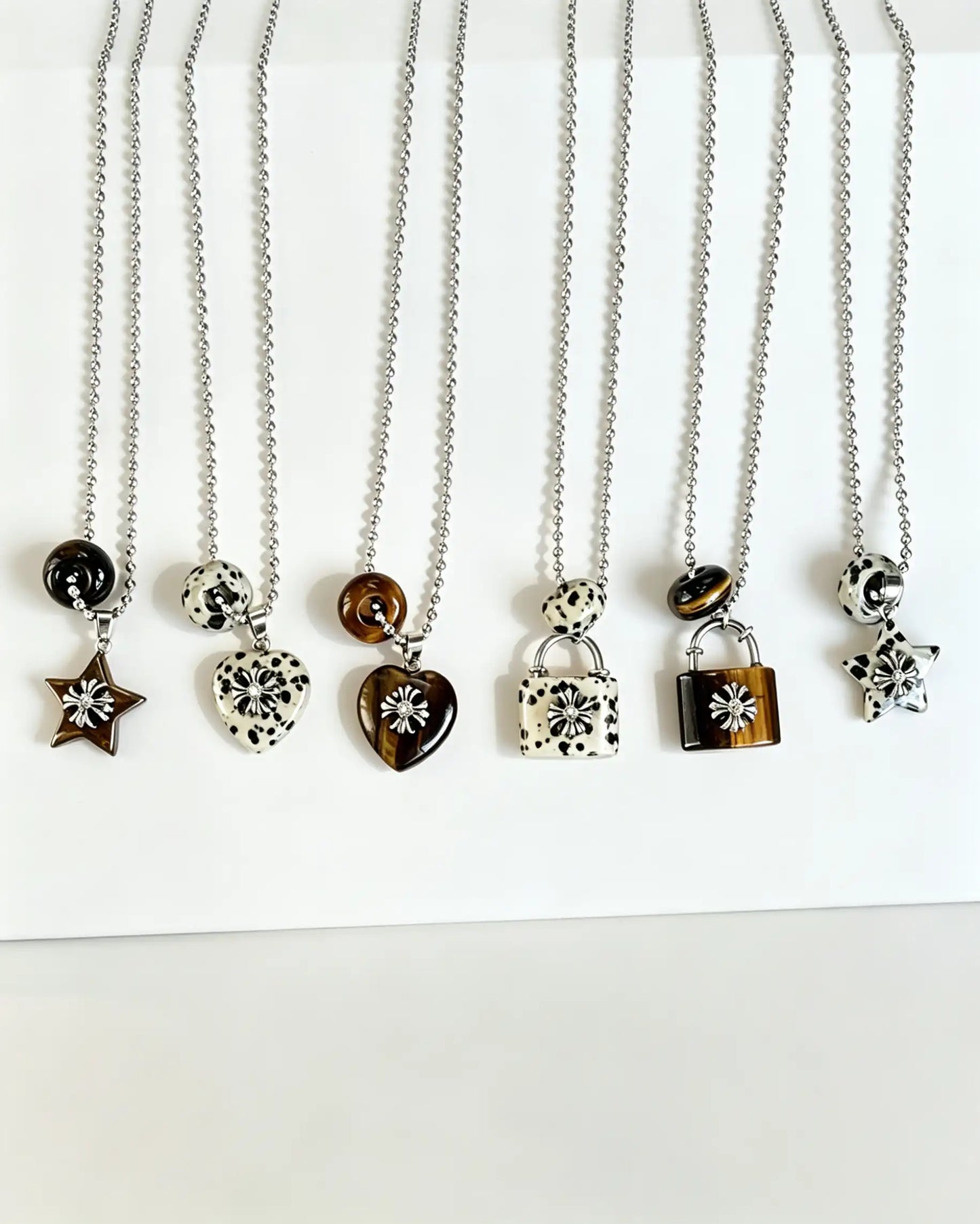 Wholesale Spotted Natural Stone Star Steel Necklace Daily Y2K SP103