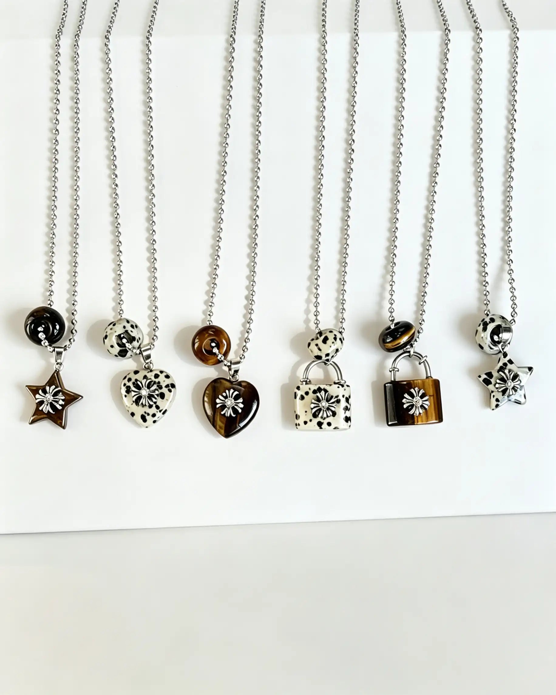 Wholesale Spotted Natural Stone Star Steel Necklace Daily Y2K SP103