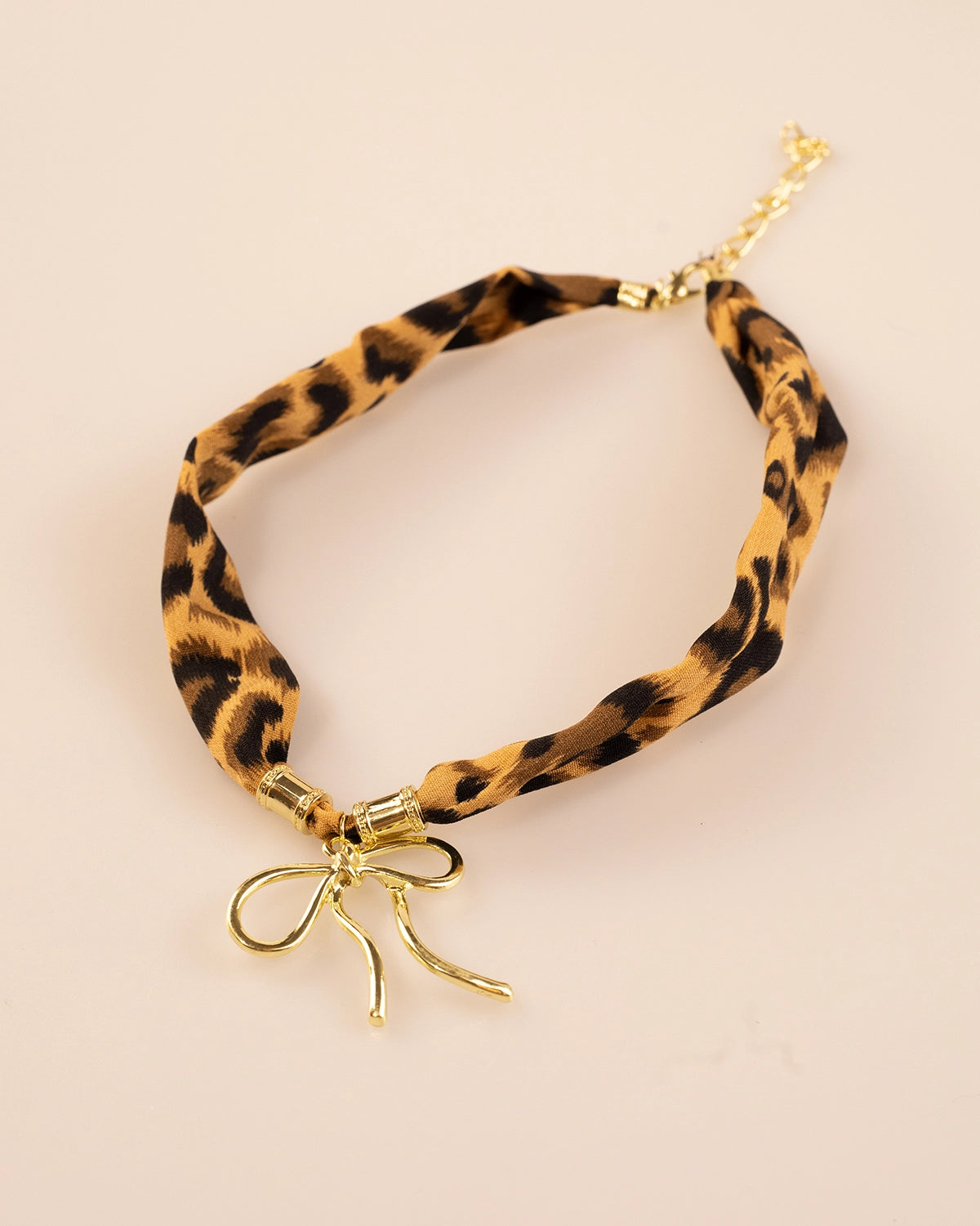 green stone leopard pink bow silk scarf necklace SP008