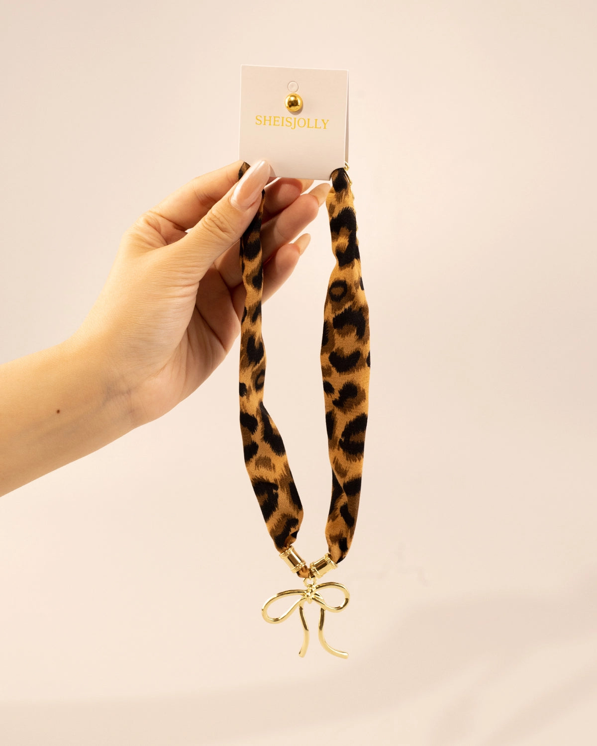 green stone leopard pink bow silk scarf necklace SP008