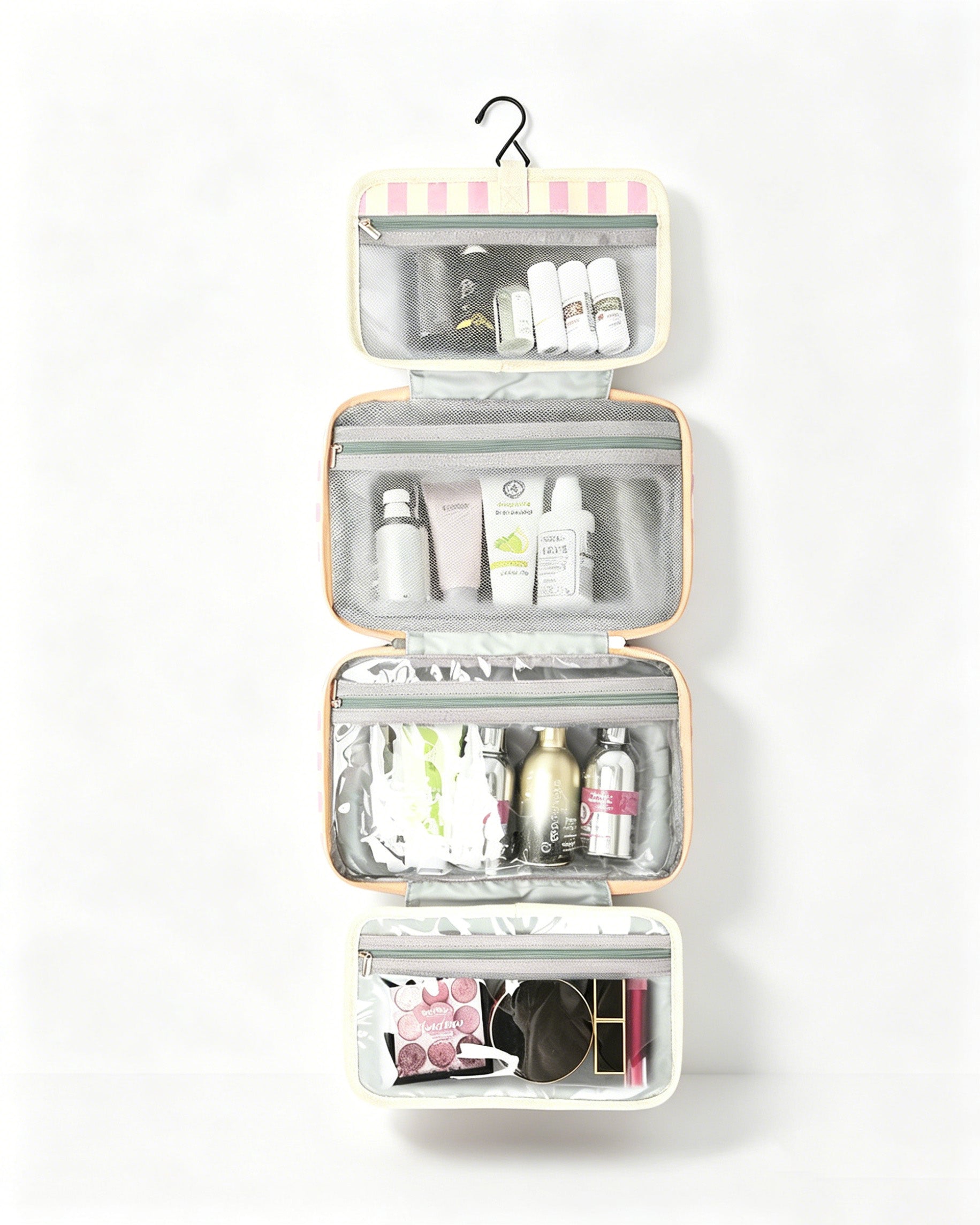 Wholesale Pink Striped Hanging Toiletry Bag Travel Preppy Gift