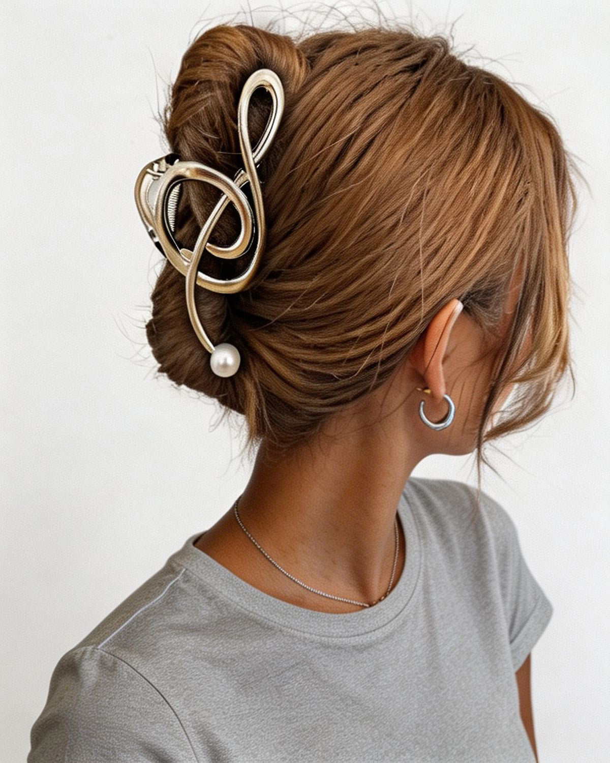 Wholesale Silver Pearl Metal Hair Clip Daily Minimalist Gift SP080