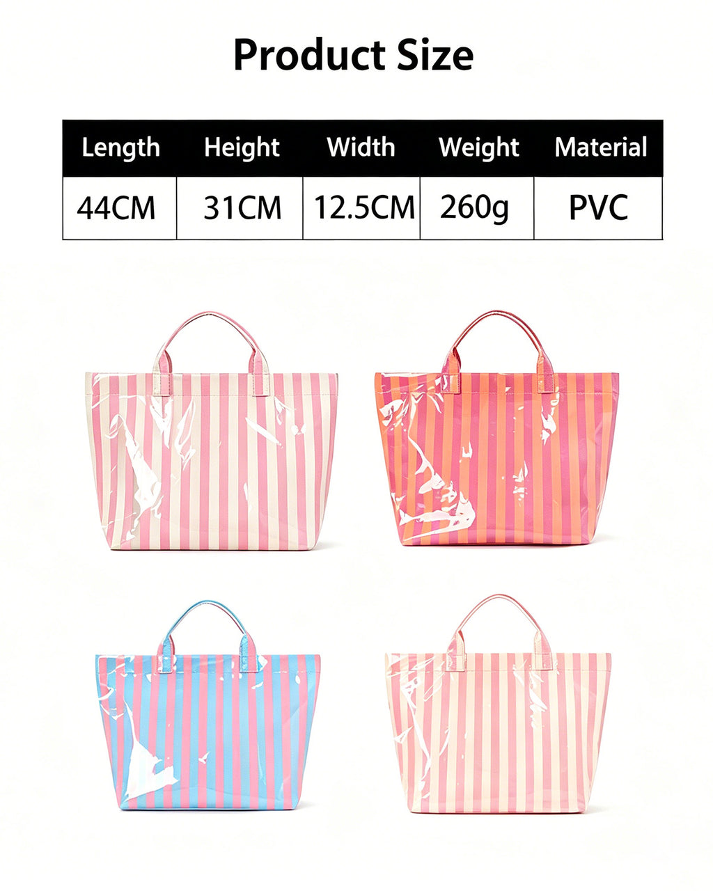 Wholesale Black White Striped PVC Tote Bag Resort Classic Accessory SP068