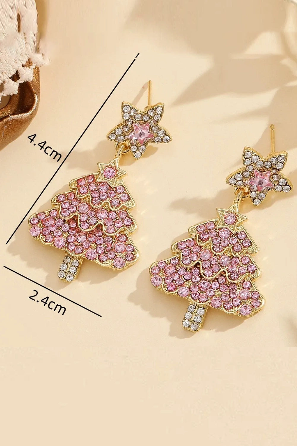 Wholesale Pink Christmas Tree Earrings: Rhinestone Holiday Dangle Jewelry