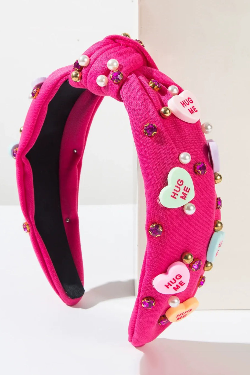 Wholesale Valentine's Day Pink Love Heart Pearl Knot Hairband Headband Adult Hair Accessories Hair Jewley