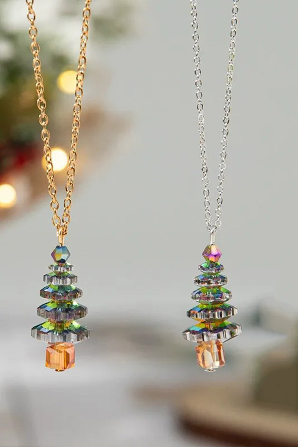 Wholesale Christmas Theme Fashionable Necklace Alloy Clavicle Chain Colorful Crystal Christmas Tree Design Women's Jewelry Accessory SP002