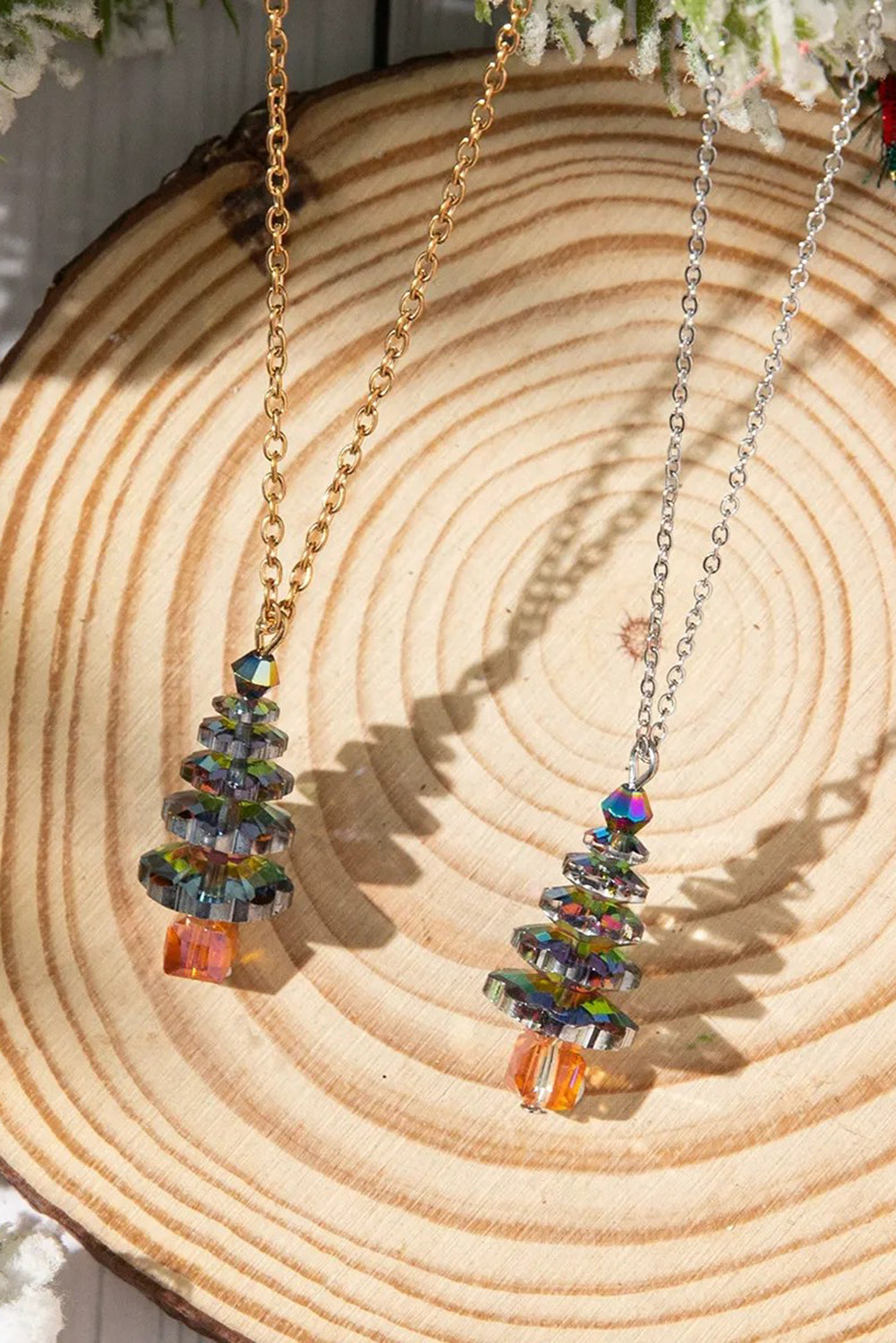 Wholesale Christmas Theme Fashionable Necklace Alloy Clavicle Chain Colorful Crystal Christmas Tree Design Women's Jewelry Accessory SP002
