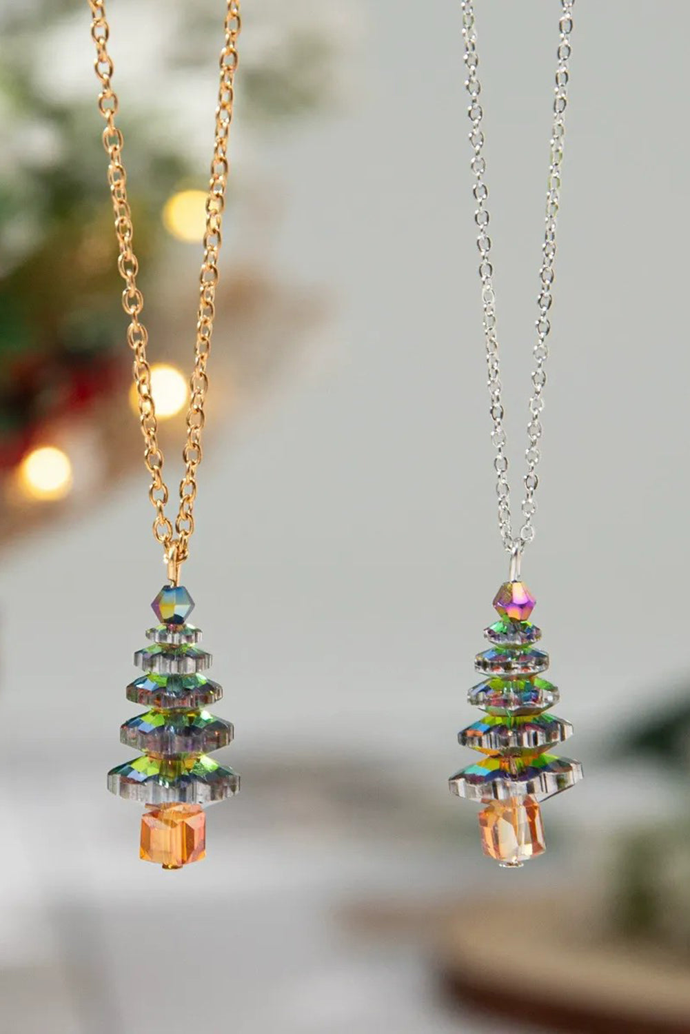 Wholesale Christmas Theme Fashionable Necklace Alloy Clavicle Chain Colorful Crystal Christmas Tree Design Women's Jewelry Accessory SP002