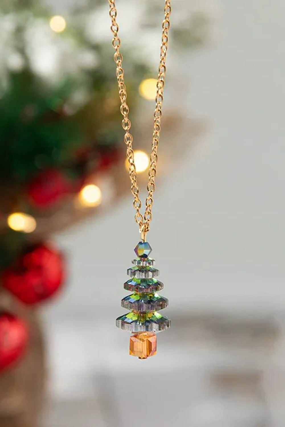 Wholesale Christmas Theme Fashionable Necklace Alloy Clavicle Chain Colorful Crystal Christmas Tree Design Women's Jewelry Accessory SP002