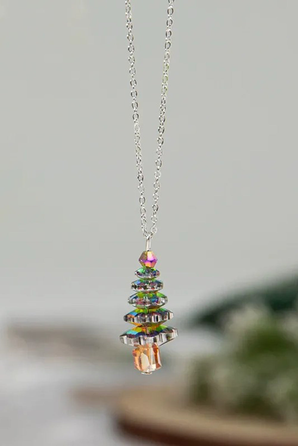 Wholesale Christmas Theme Fashionable Necklace Alloy Clavicle Chain Colorful Crystal Christmas Tree Design Women's Jewelry Accessory SP002