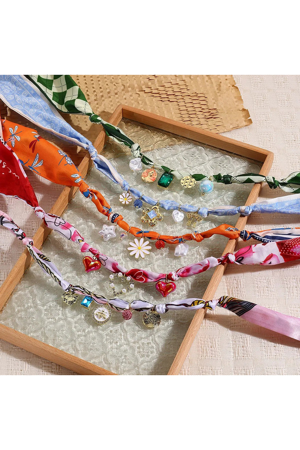 Wholesale Flower dopamine color bow silk scarf necklace SP007