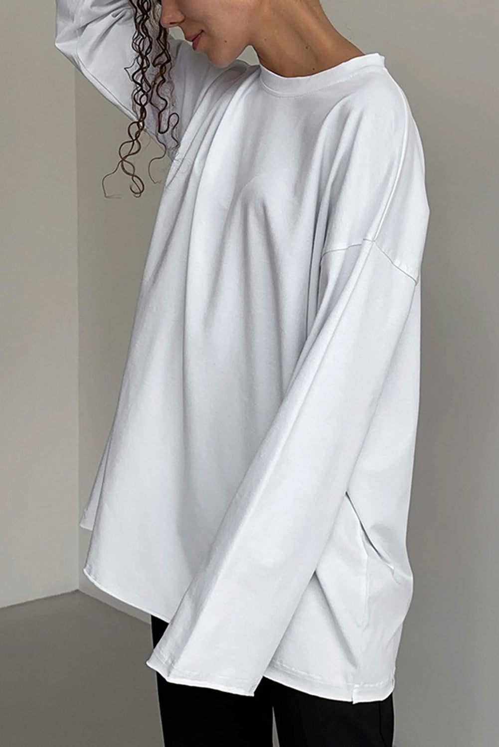 Wholesale Women's Texture Blouse T Shirt Plain Fashion Modern Long Sleeve Crew Neck Regular Tops Daily Black White Brown WL002