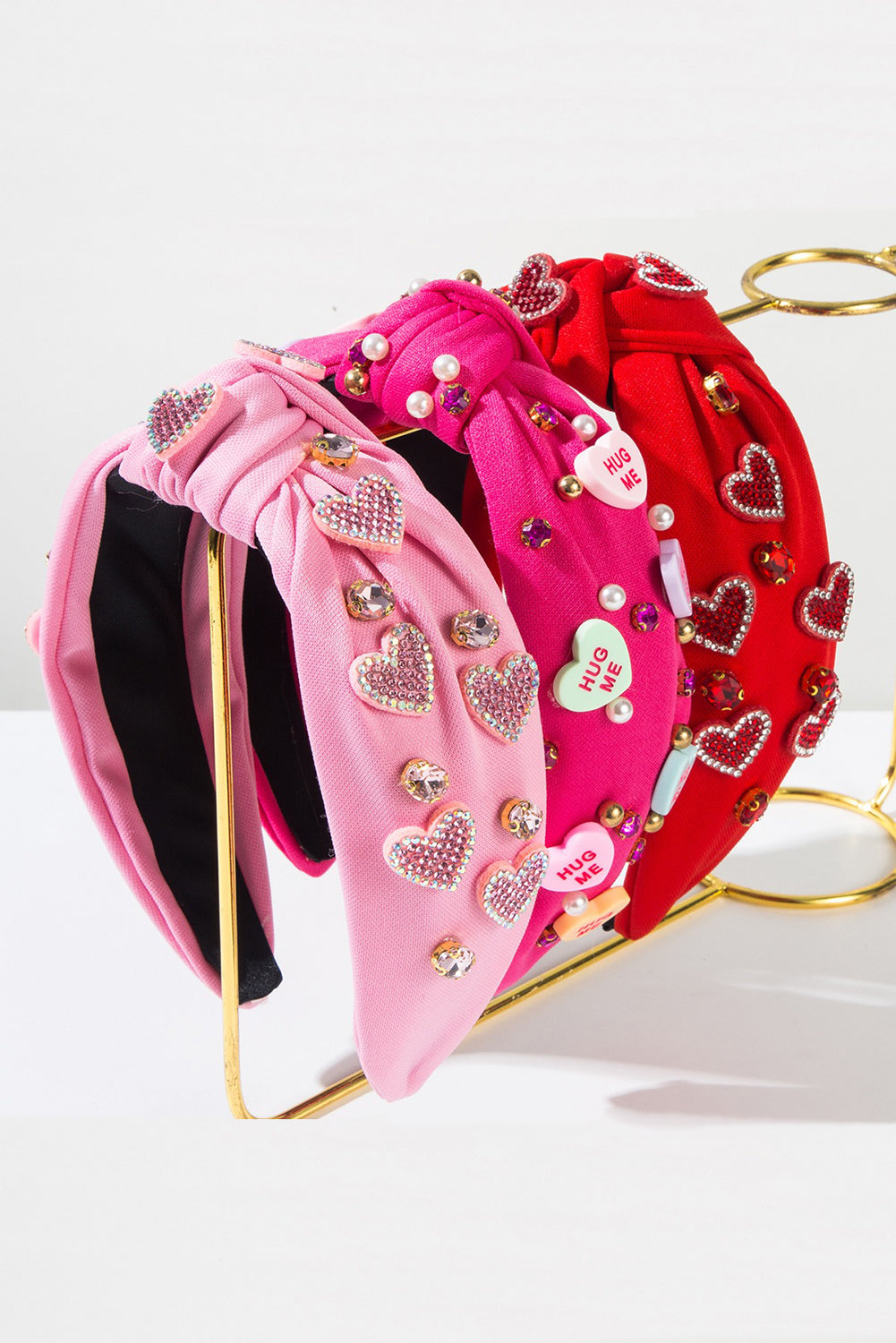 Wholesale Valentine's Day Pink Love Heart Pearl Knot Hairband Headband Adult Hair Accessories Hair Jewley