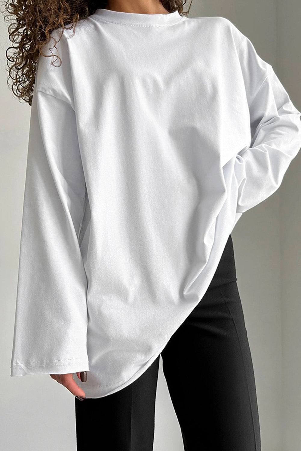 Wholesale Women's Texture Blouse T Shirt Plain Fashion Modern Long Sleeve Crew Neck Regular Tops Daily Black White Brown WL002