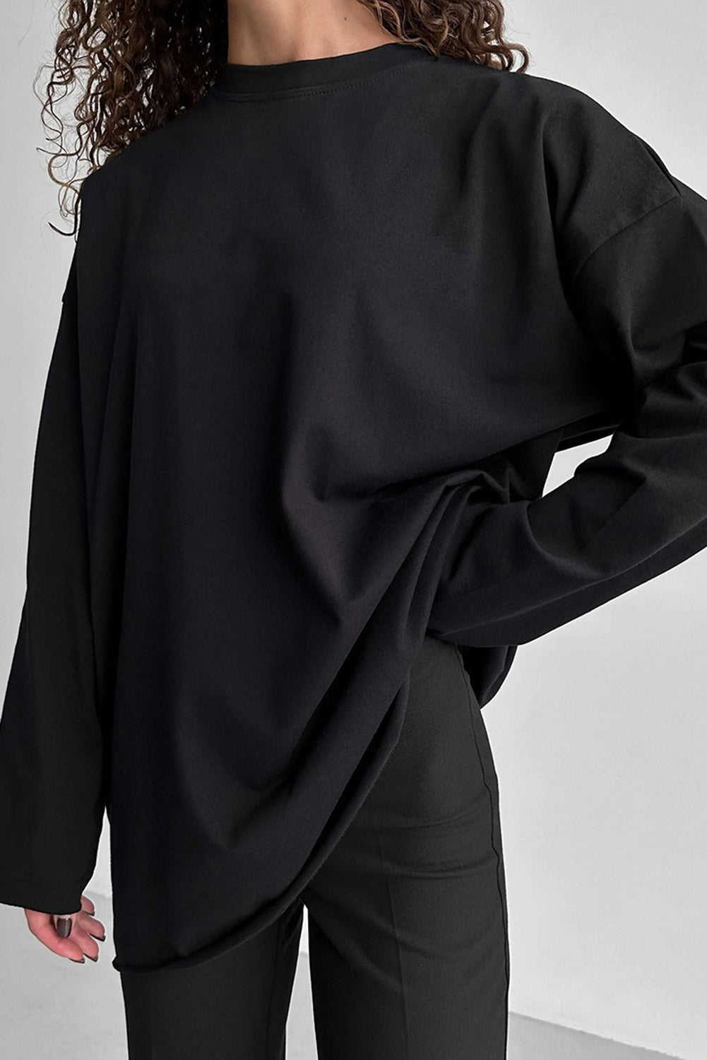 Wholesale Women's Texture Blouse T Shirt Plain Fashion Modern Long Sleeve Crew Neck Regular Tops Daily Black White Brown WL002