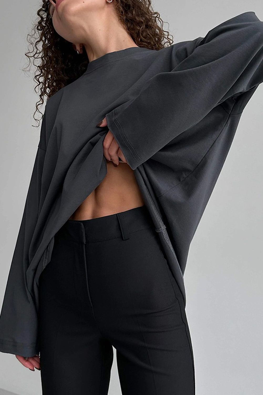 Wholesale Women's Texture Blouse T Shirt Plain Fashion Modern Long Sleeve Crew Neck Regular Tops Daily Black White Brown WL002