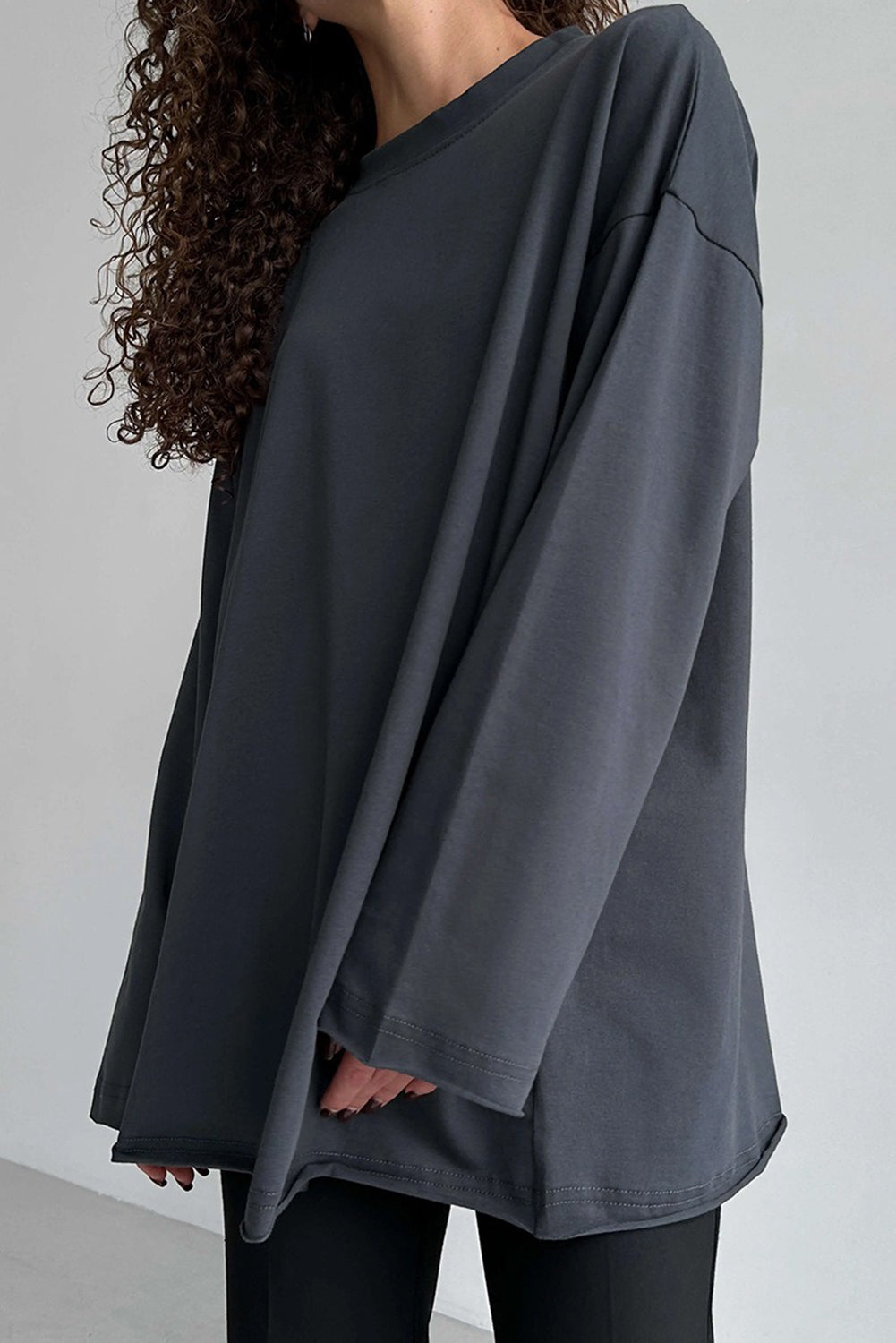 Wholesale Women's Texture Blouse T Shirt Plain Fashion Modern Long Sleeve Crew Neck Regular Tops Daily Black White Brown WL002