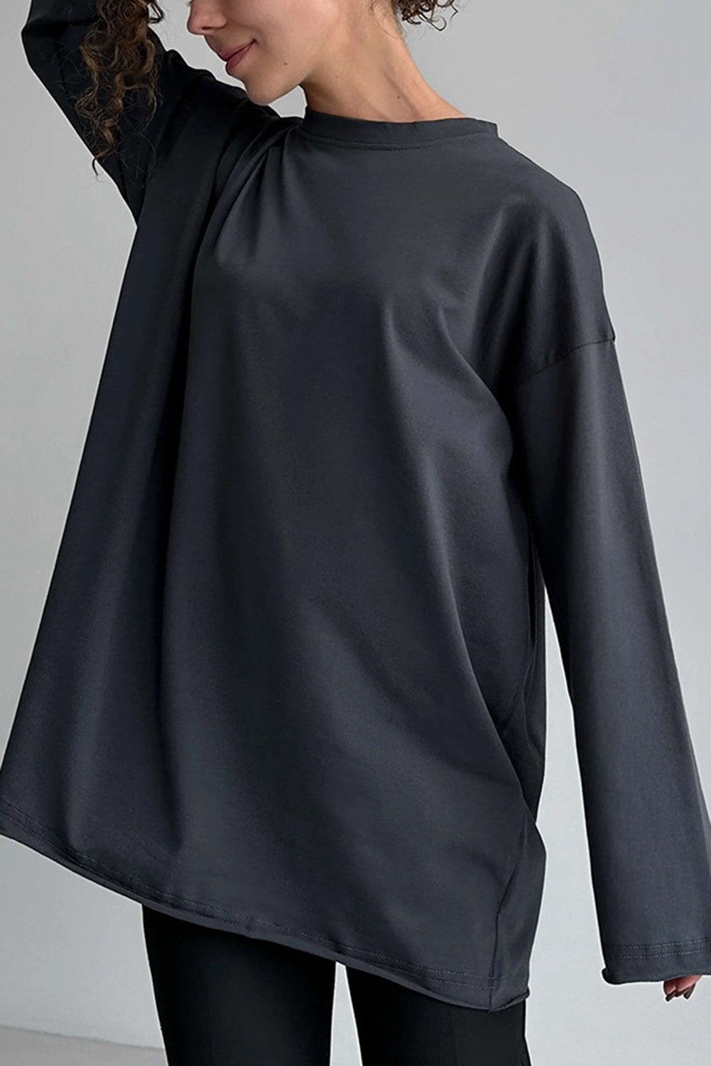 Wholesale Women's Texture Blouse T Shirt Plain Fashion Modern Long Sleeve Crew Neck Regular Tops Daily Black White Brown WL002