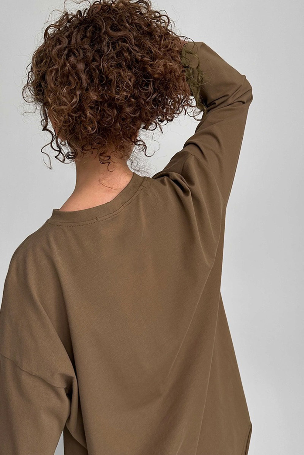 Wholesale Women's Texture Blouse T Shirt Plain Fashion Modern Long Sleeve Crew Neck Regular Tops Daily Black White Brown WL002