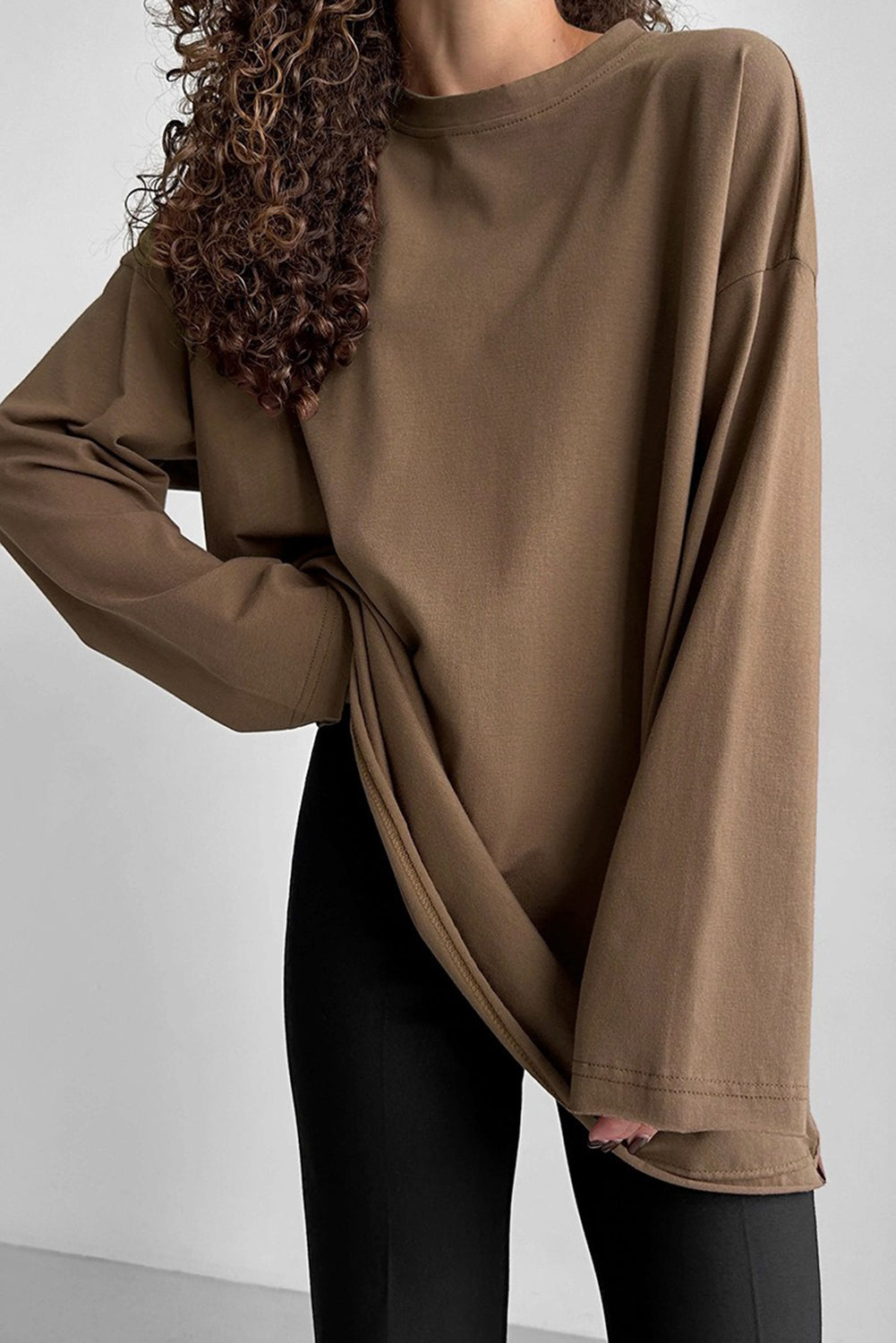Wholesale Women's Texture Blouse T Shirt Plain Fashion Modern Long Sleeve Crew Neck Regular Tops Daily Black White Brown WL002
