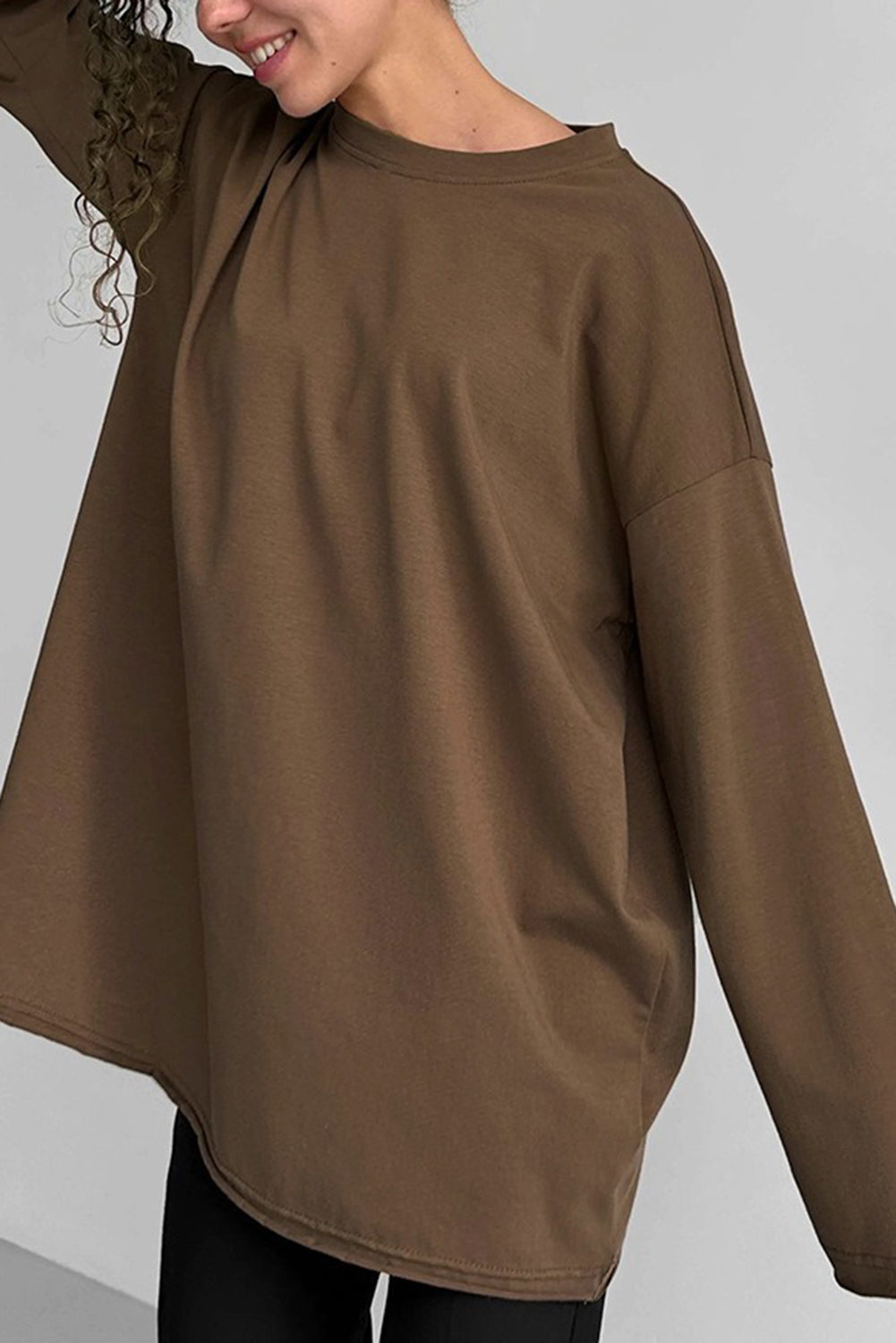 Wholesale Women's Texture Blouse T Shirt Plain Fashion Modern Long Sleeve Crew Neck Regular Tops Daily Black White Brown WL002