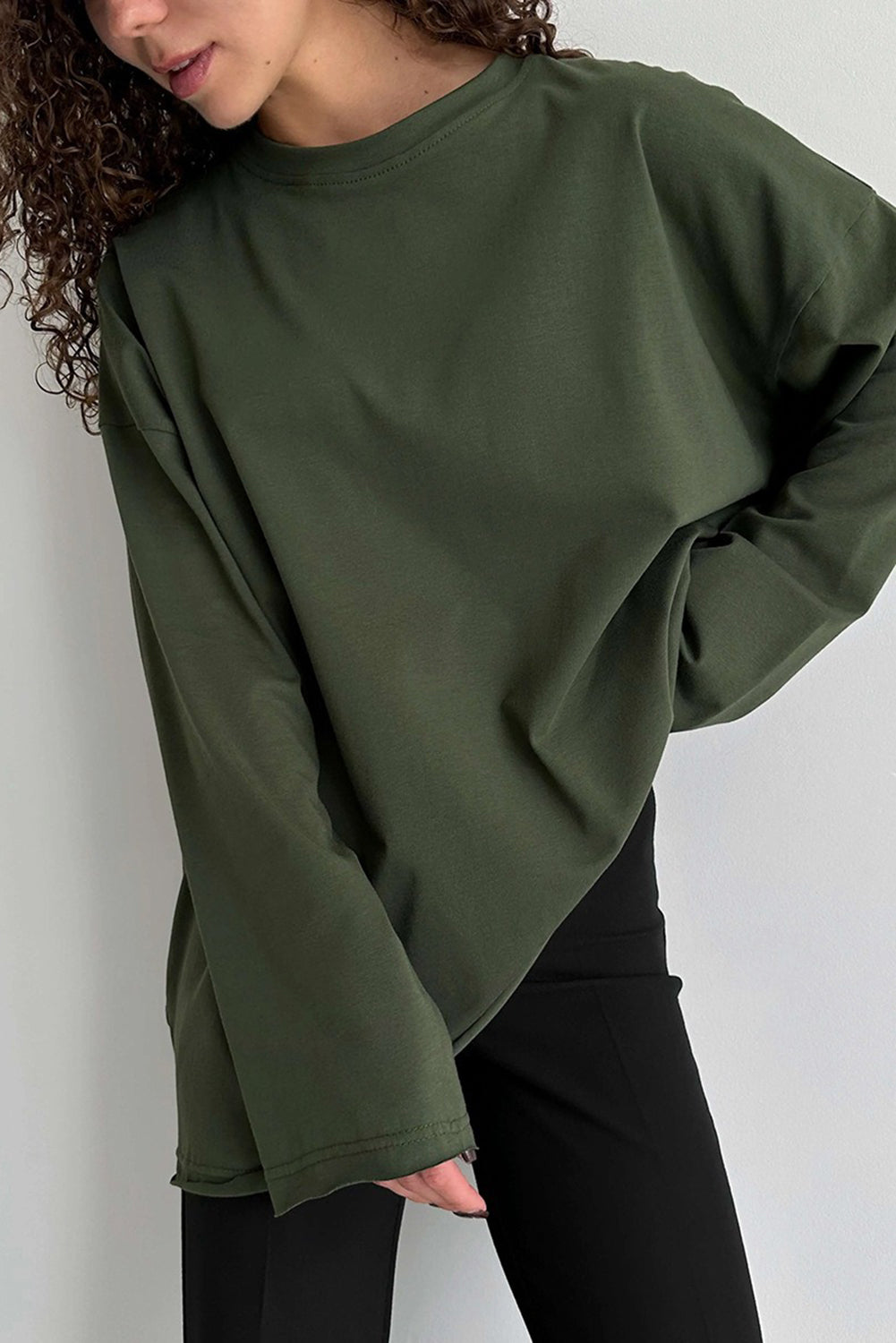 Wholesale Women's Texture Blouse T Shirt Plain Fashion Modern Long Sleeve Crew Neck Regular Tops Daily Black White Brown WL002