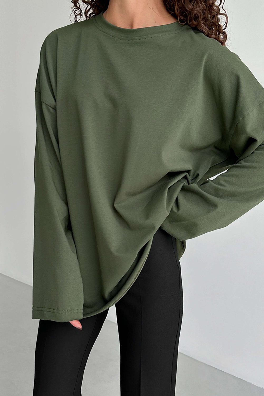 Wholesale Women's Texture Blouse T Shirt Plain Fashion Modern Long Sleeve Crew Neck Regular Tops Daily Black White Brown WL002