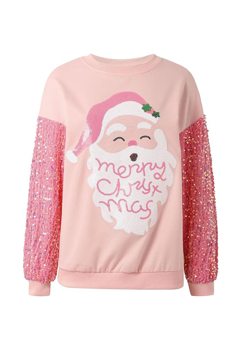 Wholesale Pink Christmas Sequin long sleeve Santa blouse