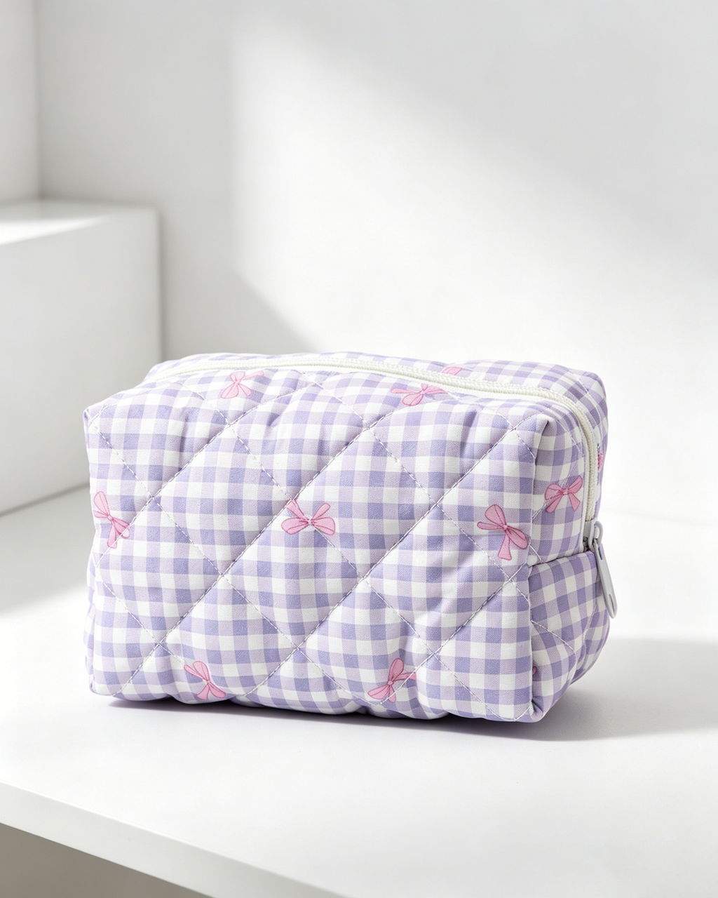 Bulk Purple Gingham Bow Makeup Pouch Travel Coquette Accessory SP054
