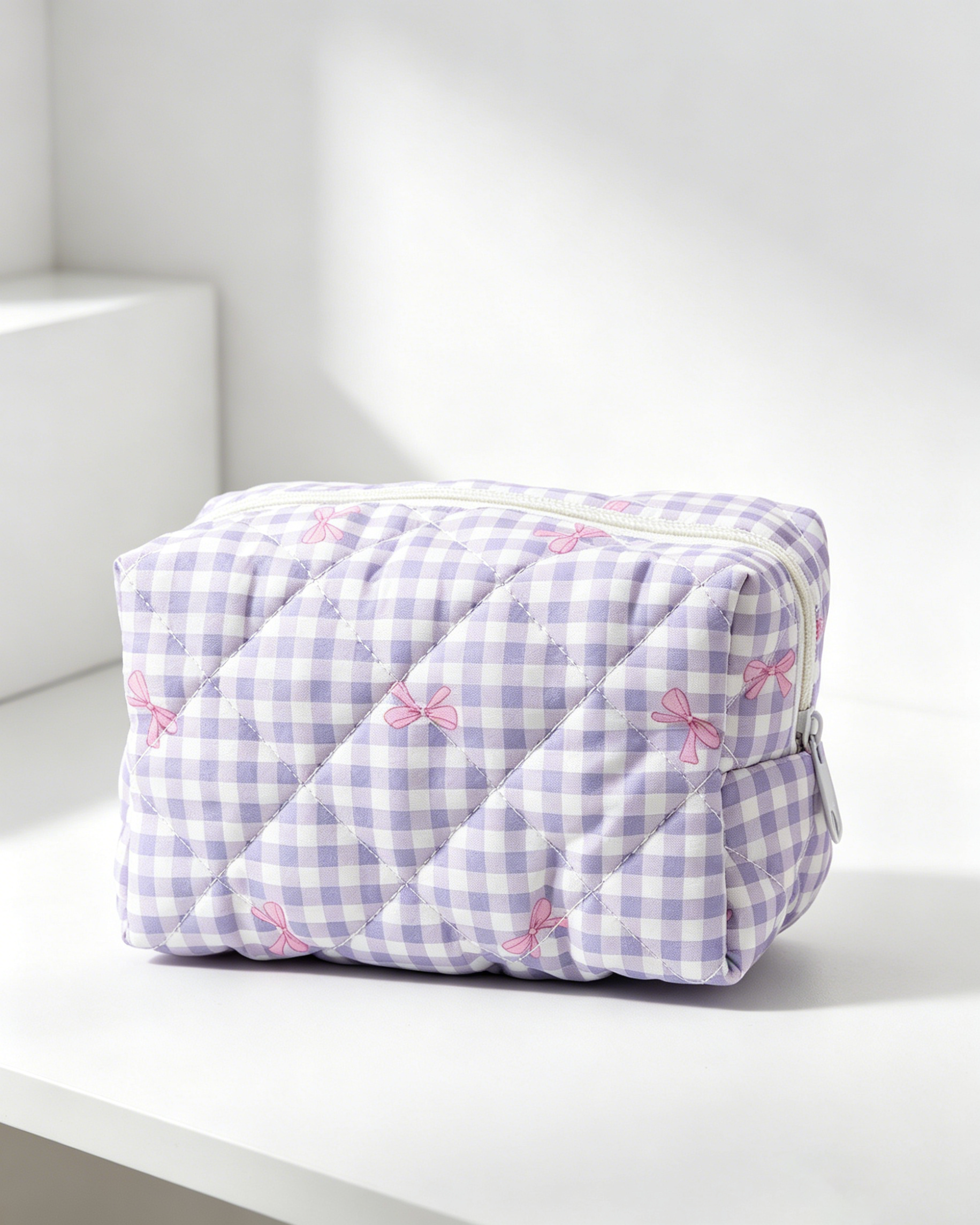 Bulk Purple Gingham Bow Makeup Pouch Travel Coquette Accessory SP054