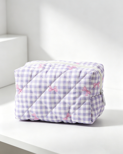 Bulk Purple Gingham Bow Makeup Pouch Travel Coquette Accessory SP054