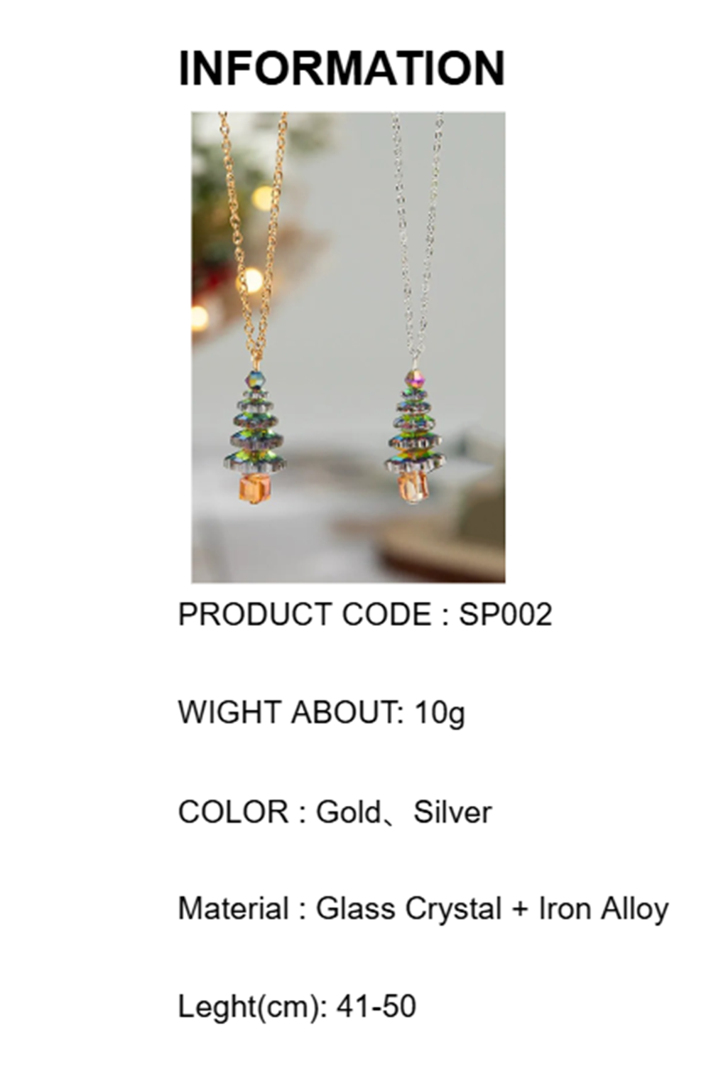 Wholesale Christmas Theme Fashionable Necklace Alloy Clavicle Chain Colorful Crystal Christmas Tree Design Women's Jewelry Accessory SP002