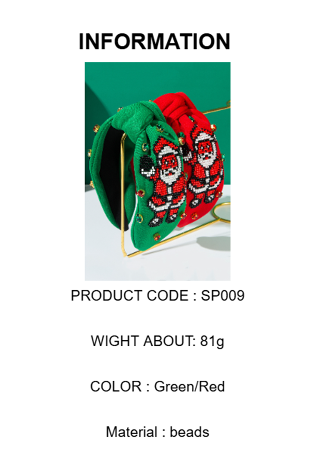 Wholesale Christmas Santa Headband beaded Festives Celebrations Hair Hoop Elastic Headbands For Adults And Kids SP009