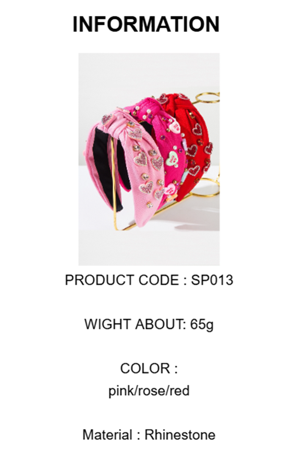 Wholesale Valentine's Day Pink Love Heart Pearl Knot Hairband Headband Adult Hair Accessories Hair Jewley