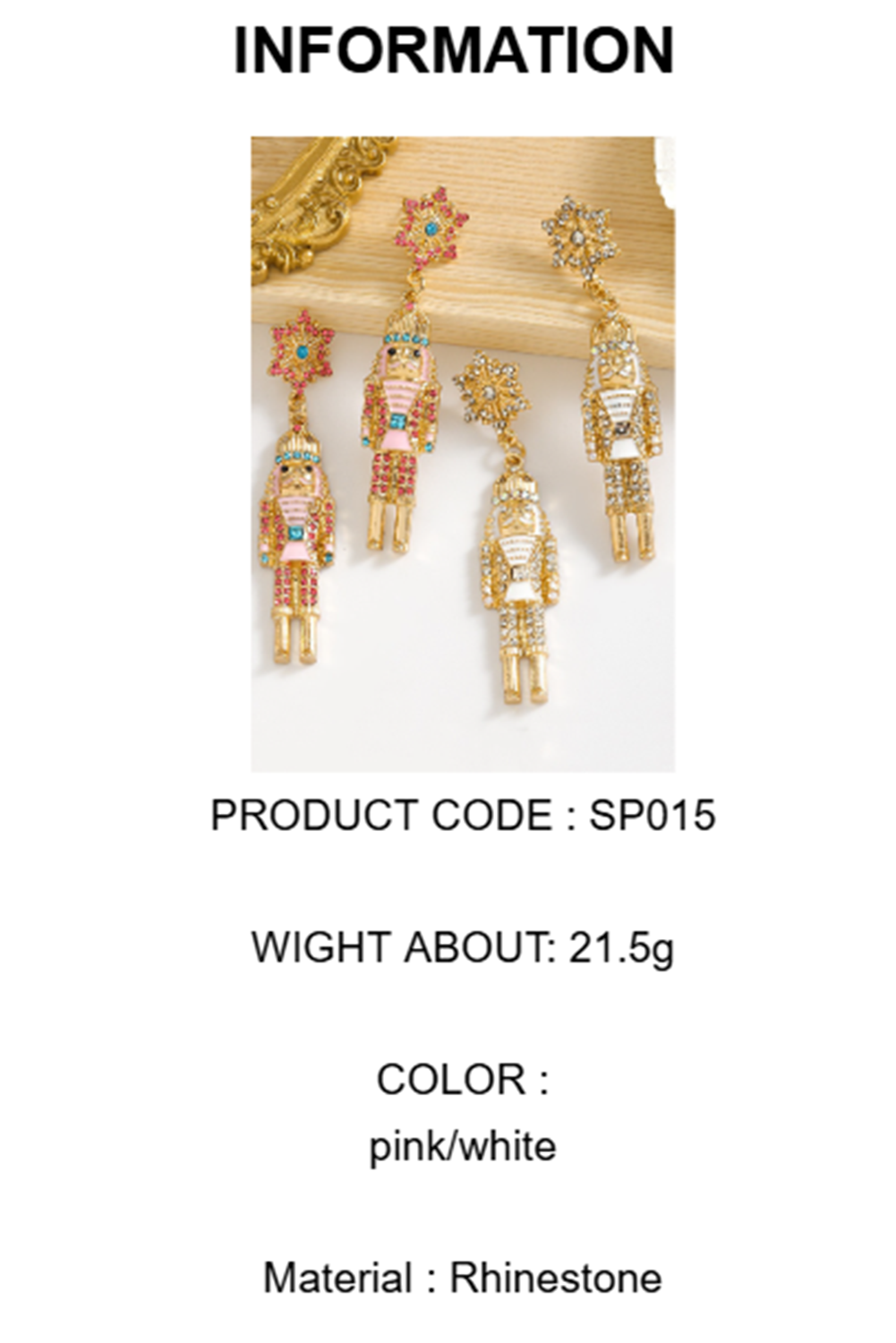 Wholesale Rhinestone Nutcracker Christmas EarringsWholesale Rhinestone Nutcracker Christmas Earrings SP015