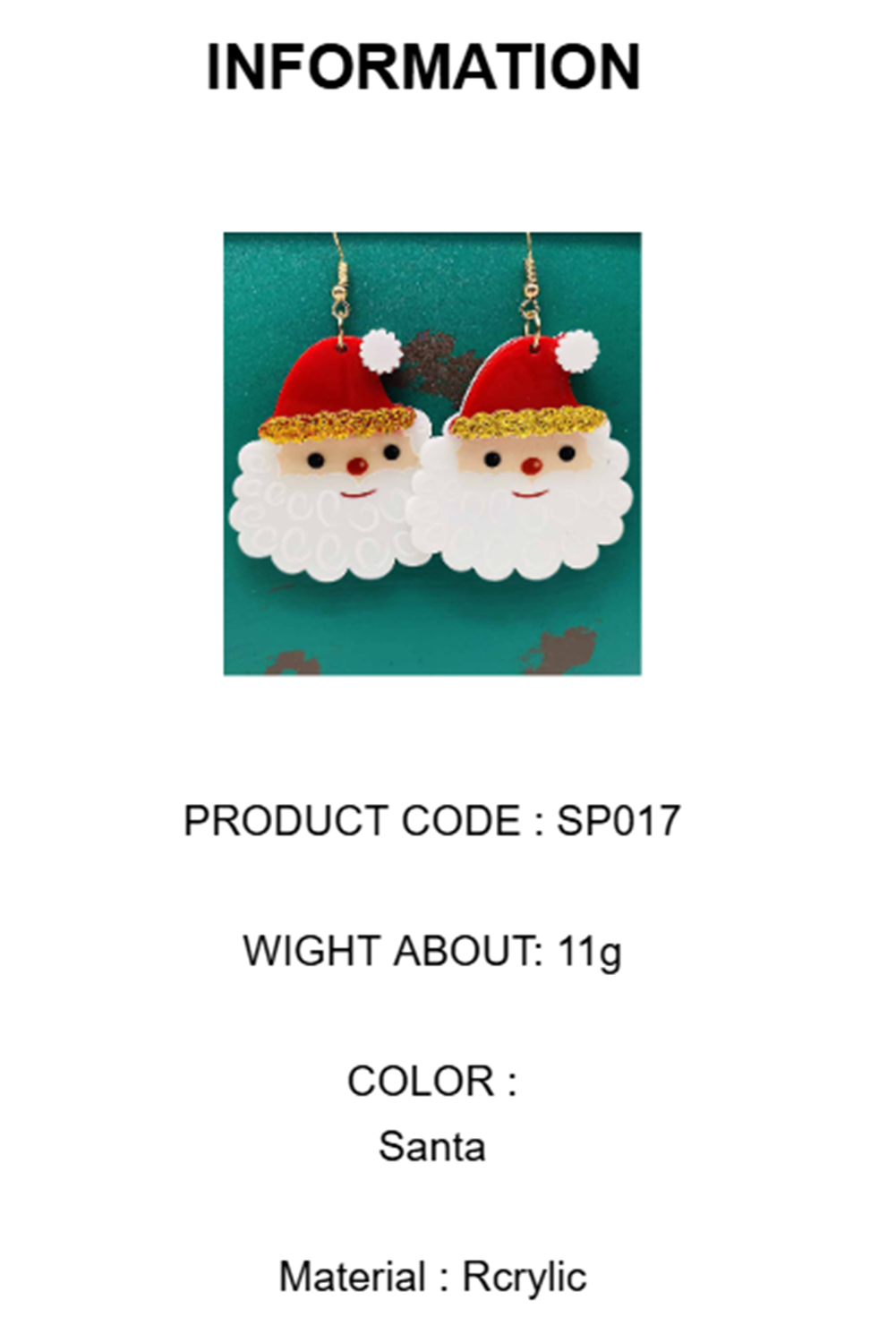 Wholesale Christmas Santa Drop Earrings SP017