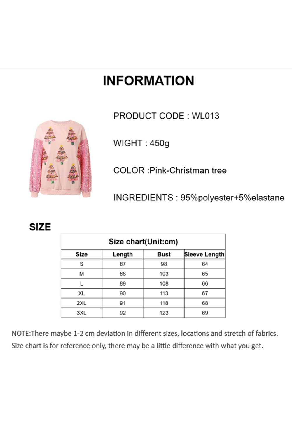 Wholesale Pink Christmas Tree Sequin long sleeve blouse  WL013