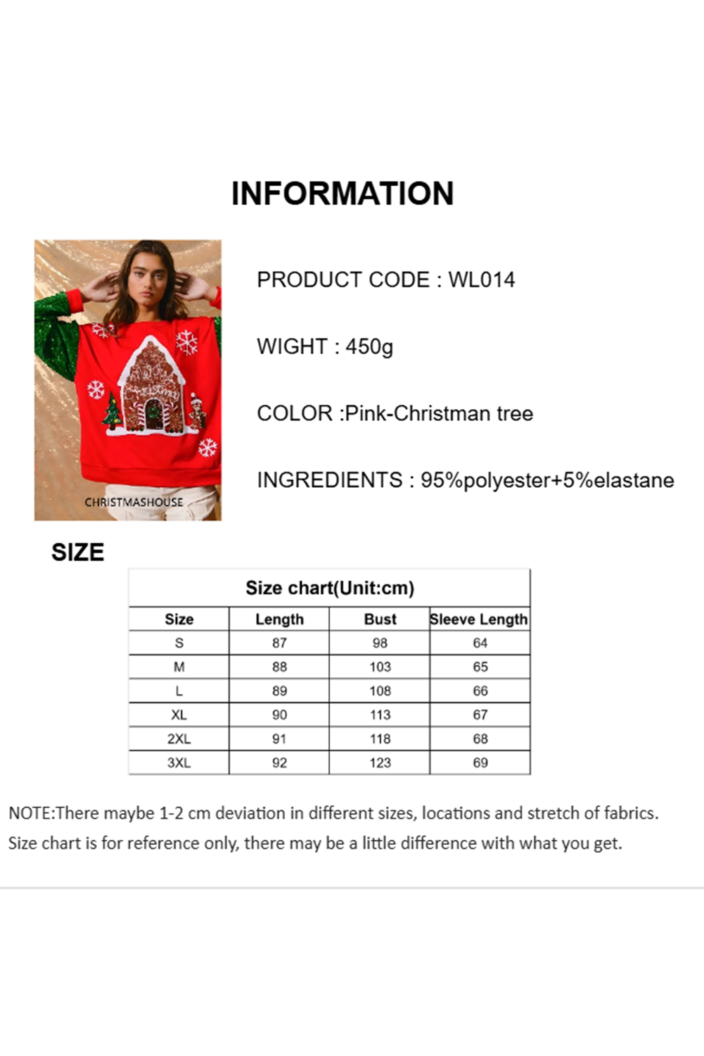 Wholesale Red&Green Christmas house Sequin long sleeve blouse WL014