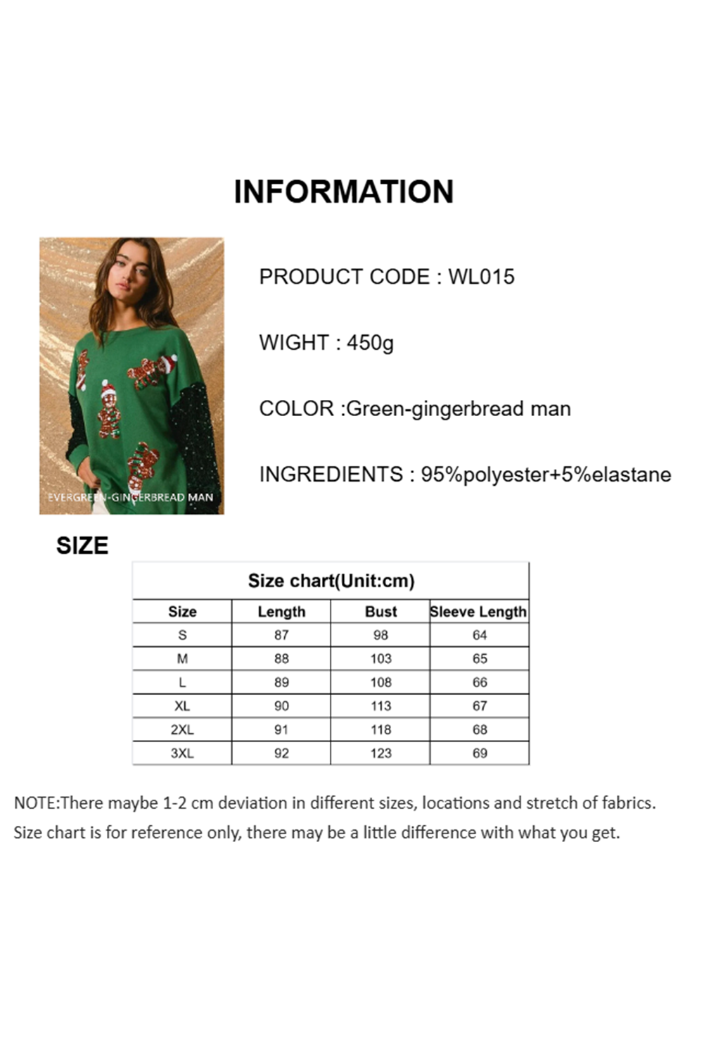 Wholesale Evergreen Christmas  Sequin gingerbread man long sleeve blouse WL015