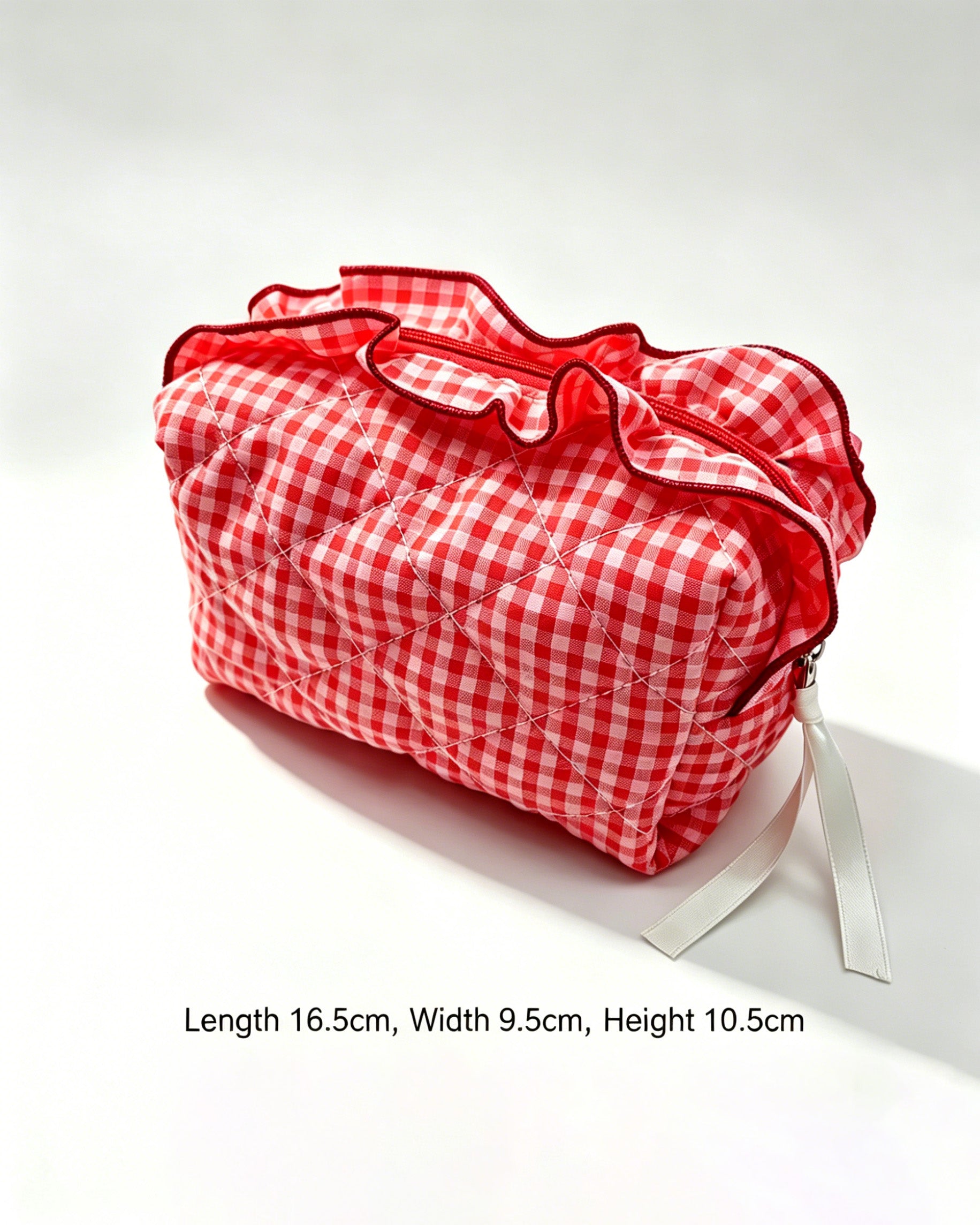 Wholesale Red Gingham Quilted Ruffle Travel Bag Preppy Gift SP060